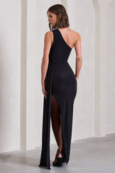 Black One Shoulder Drape Maxi Dress